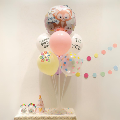 Набор 7 шаров со стойкой Лисичка Happy birthday Розовый и белый